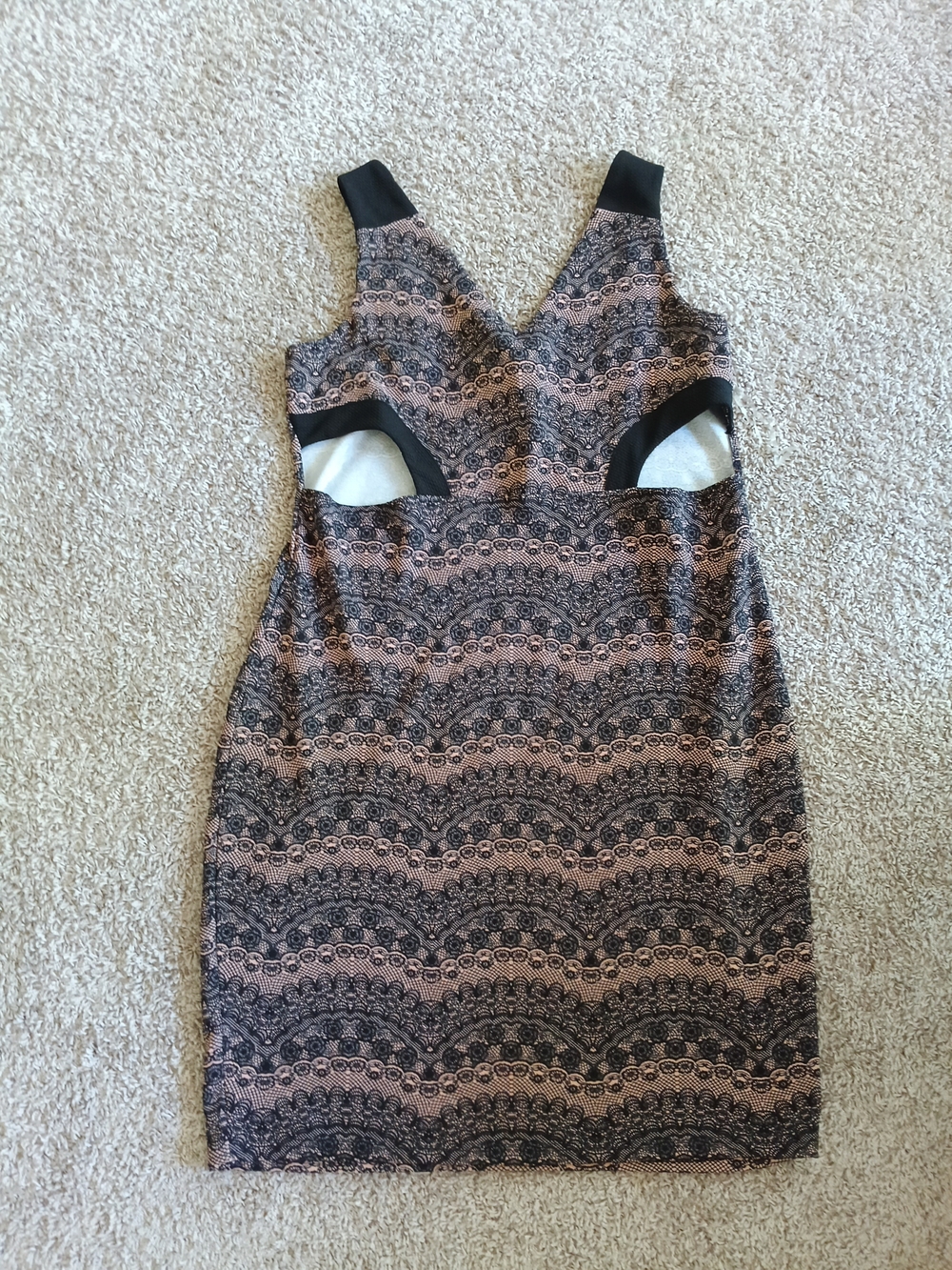 Rouge Helium Black and Blush Lace-Pattern Cutout Sheath Dress - Picture 2 of 6